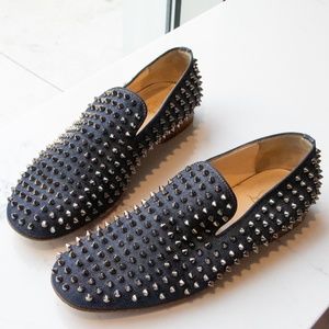 *SOLD* Louboutin Denim Rollerboy Spikes Loafers 43